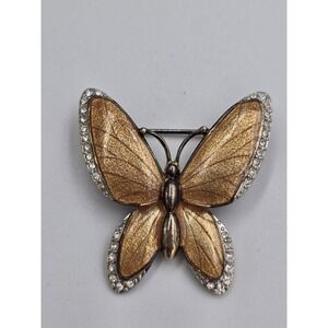 Vintage Carolee Enamel Butterfly Brooch Rhinestone Golden Yellow‎ Pin Signed